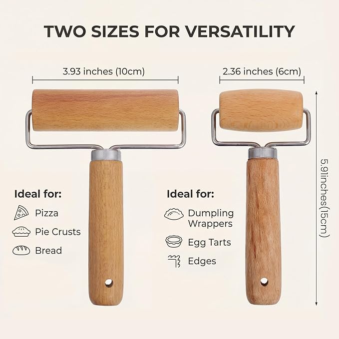 2 Pcs Pastry Roller, Wooden Rolling Pins Pizza Dough Roller Non-Stick Mini - Image 2