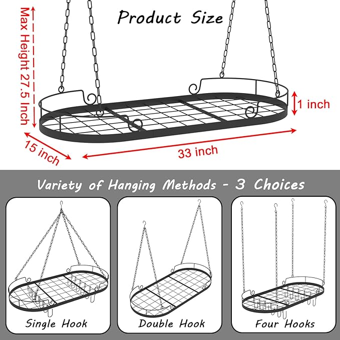 33' Oval Pan Rack Hanging, Heavy Duty Ceiling Pot Rack - Image 2