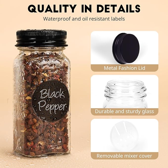 24Pcs Spice Jars with Label, 4oz Empty Square Seasoning Containers, Spice Jars - Image 3