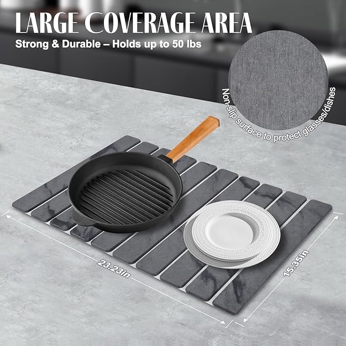 2 PCS Large Stone Dish Drying Mat - Image 4