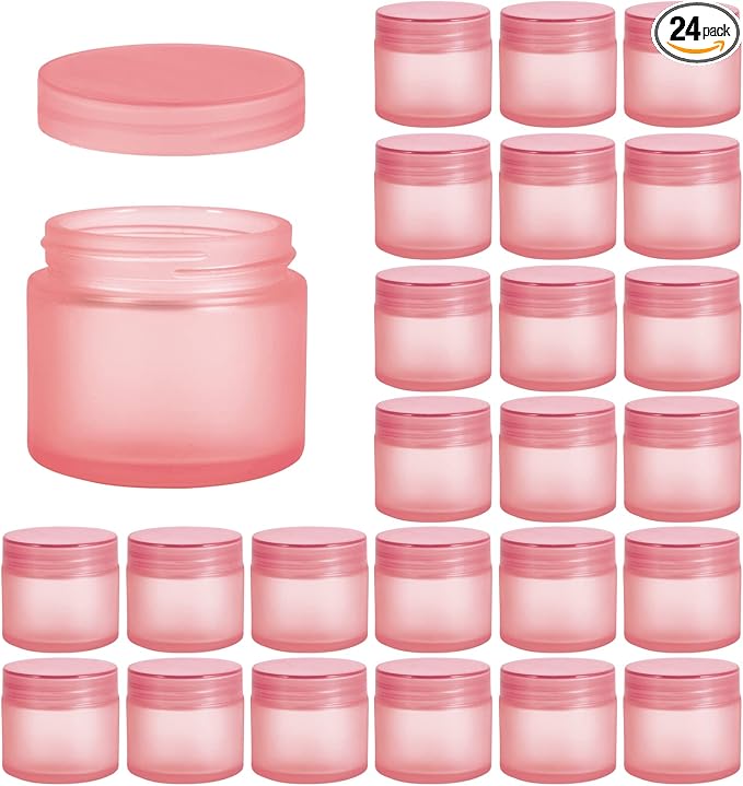 2oz Glass Jars 24 Pack, Hoa Kinh Mini Round Pink Frosted Glass Jars by HoaKinh