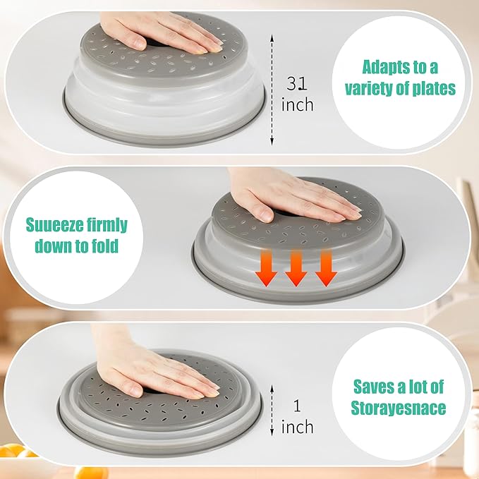 3 Pack Collapsible Microwave Food Covers, Splatter Guard, Vented Microwave Lid - Image 7