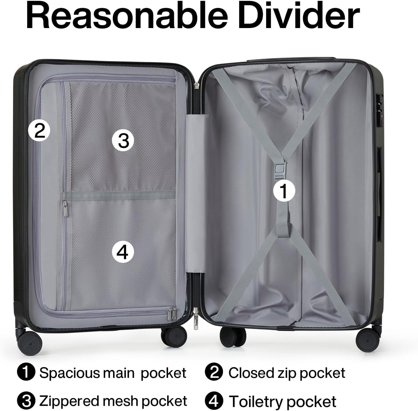 Hanke Luggage Sets 3 piece Carry On Luggage with Wheels PC Hard Shell Suitcases Lightweight Checked Travel Luggage Large Travel Suitcase Woman Men 20/24/29 Inch(Jet Black)