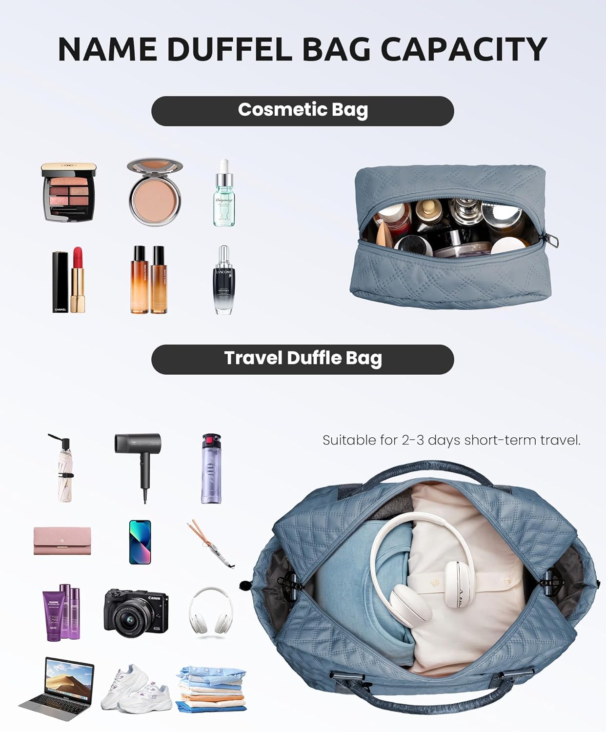 Duffle Overnight Bag for Women, Personalized Weekender with Detachable Shoulder Strap and Waterproof Monogram Pocket, Monograms Included, Perfect Travel/Letter Bag Gift for Friends and Family