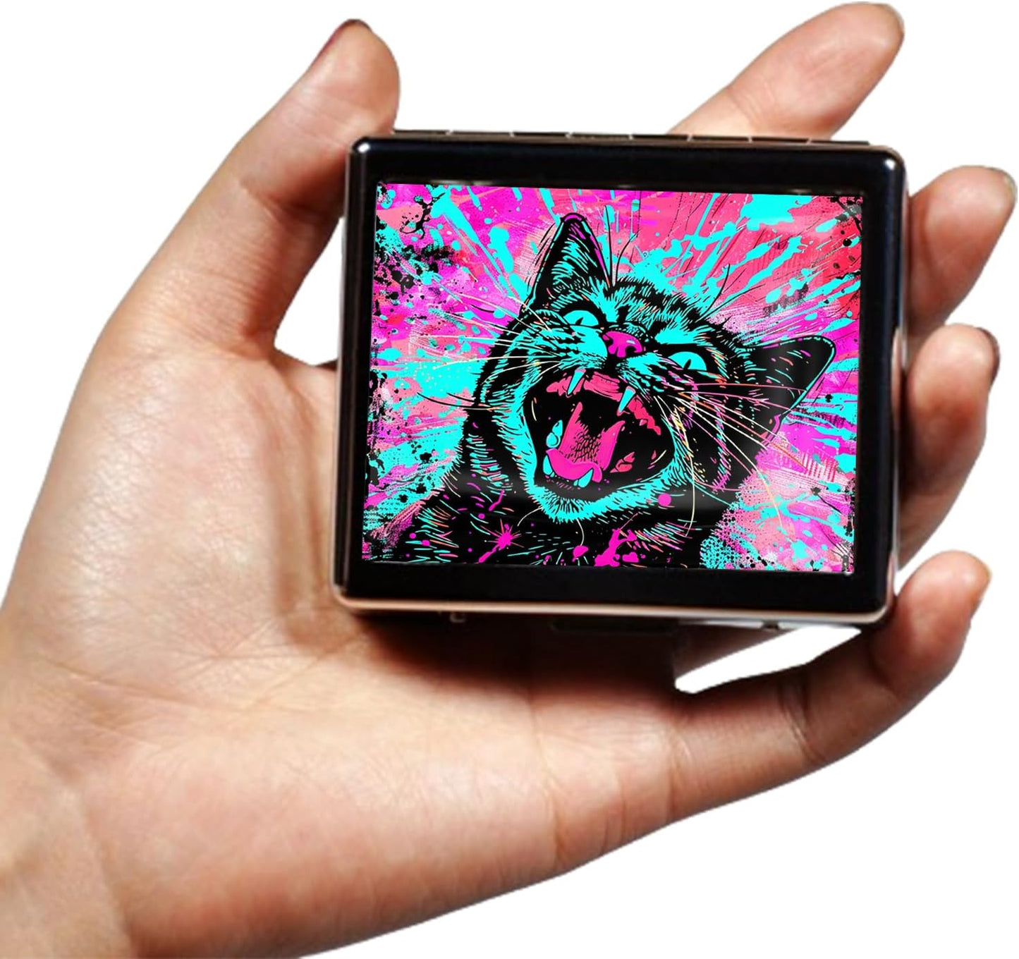 Cute and Portable Metal Pill Organizer – 8 Compartments, Elegant Chrome Finish, Ideal for Travel and Daily Use (Splash Cat)