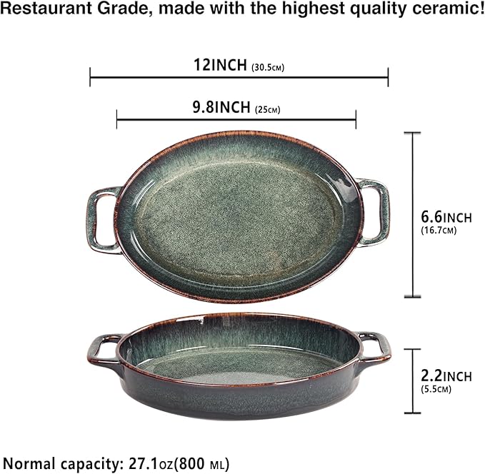 9" x 6" Porcelain Oval Casserole Dishes, 2 pieces Baking Dish - Image 2