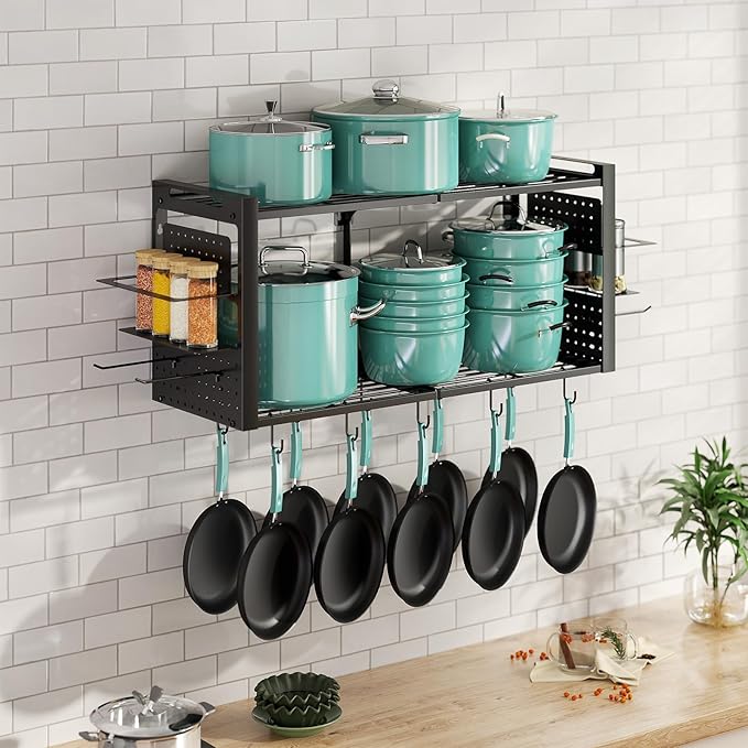 31 Inch Pot Rack Wall Mounted, 2-Tier Pots and Pans Organizer - Image 7