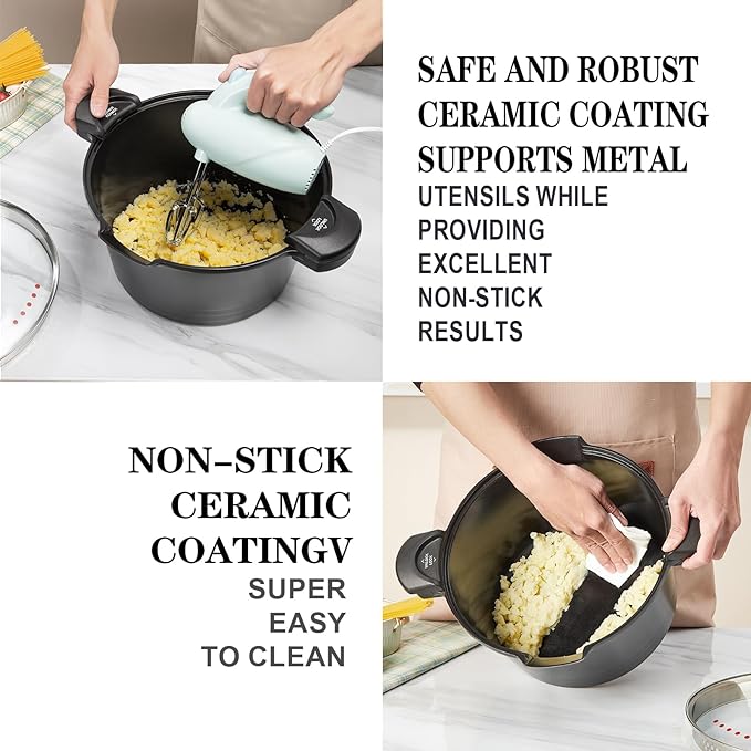 8.5qt Pasta Pot with Strainer Lid, Cast Aluminum Stockpot Multipot, Nonstick - Image 5