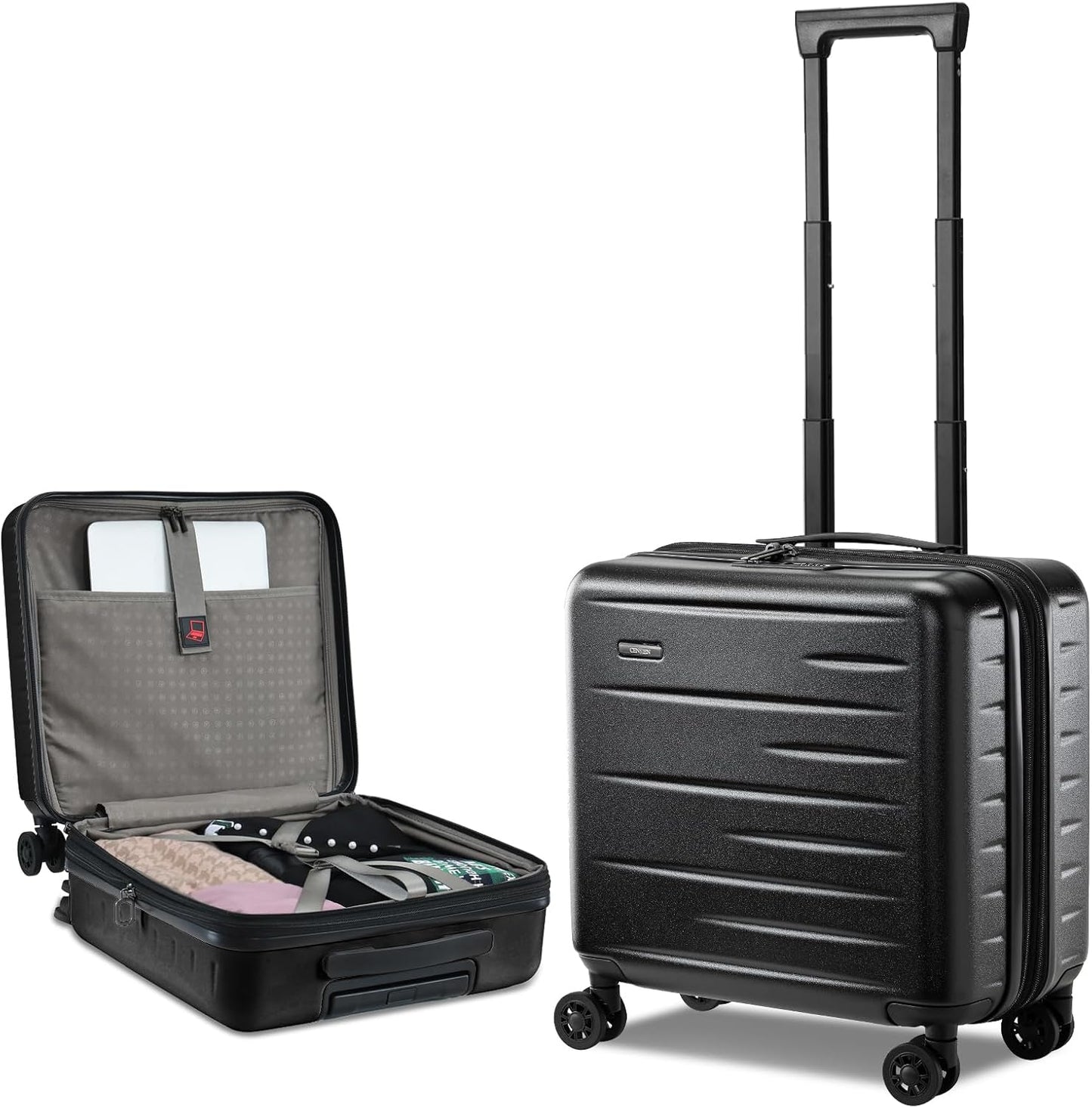 16 Inch Carry On Luggage Airline Approved, Expandable Lightweight ABS+PC Hard Shell Suitcases with 360° Spinner Wheels, TSA Lock, YKK Zippers (Black)