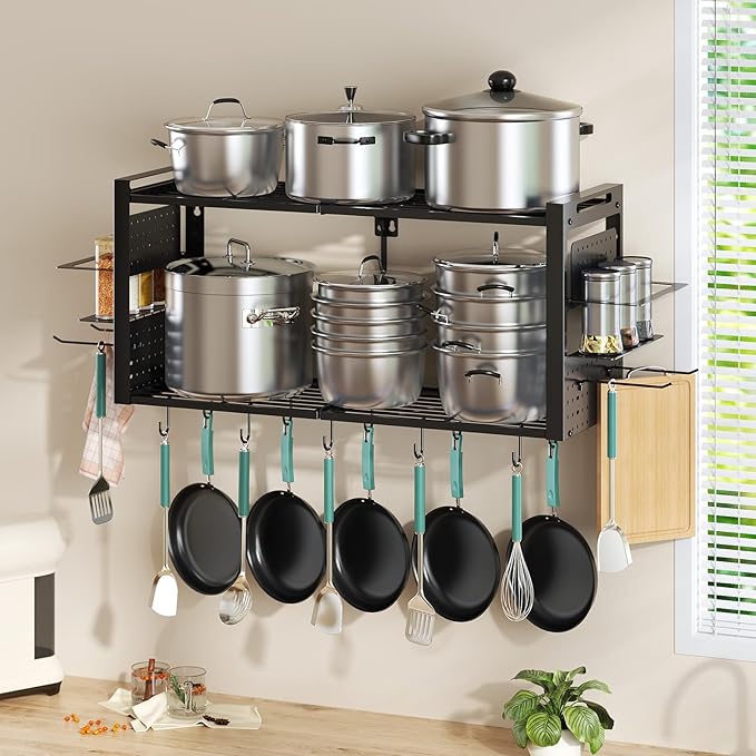 31 Inch Pot Rack Wall Mounted, 2-Tier Pots and Pans Organizer - Image 3