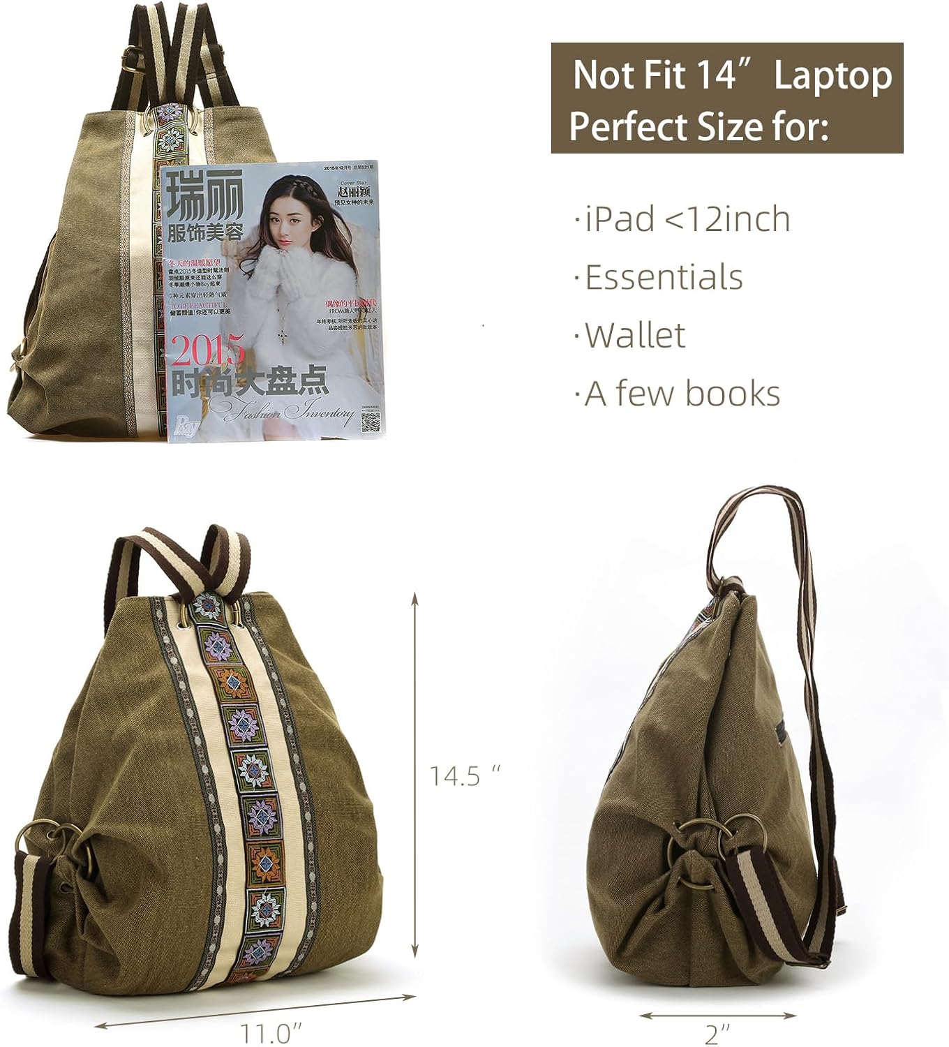 Goodhan Women Canvas Backpack Daypack Casual Shoulder Bag, Vintage Heavy-duty Anti-theft Travel Backpack