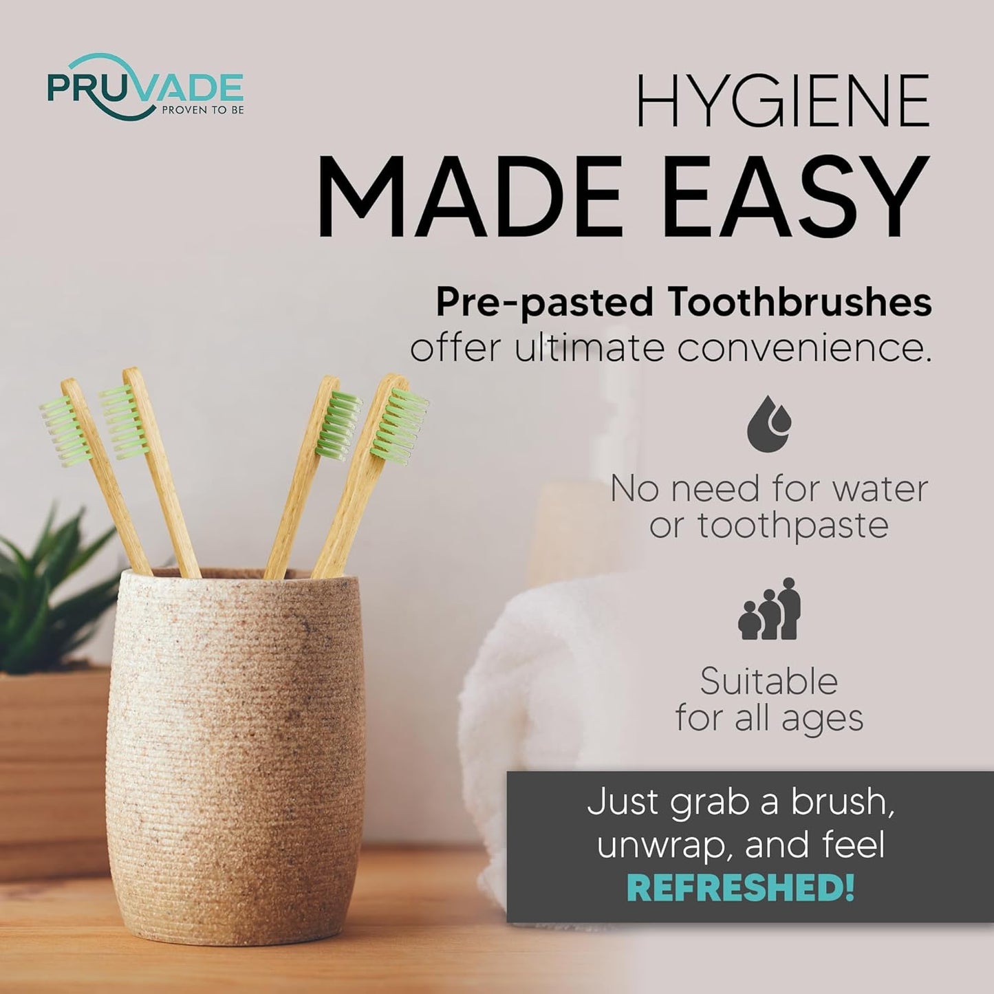 12 Pack Disposable Bamboo Toothbrushes with Toothpaste Built in - Prepasted Toothbrushes Individually Wrapped - Single Use Waterless Tooth Brush with Soft Bristles for Hotel, Camping, Travel