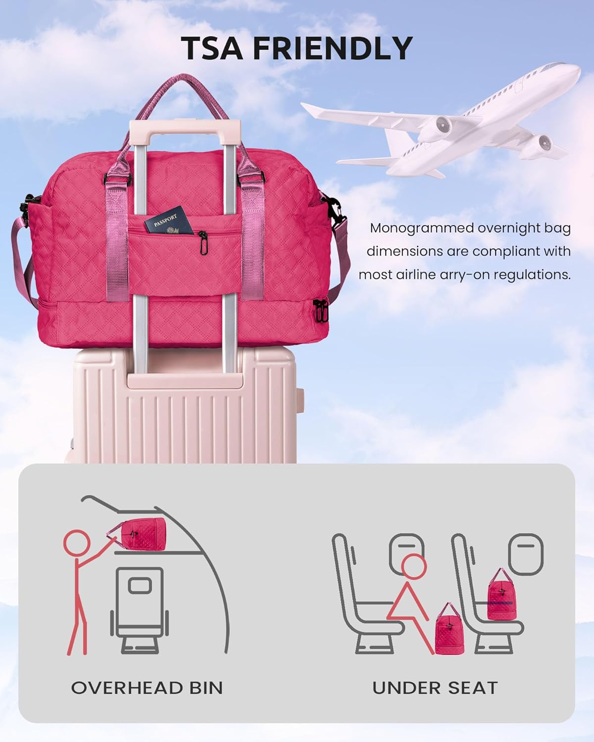 Gifts for Teen Girls 12-14-Initial Travel Bag with Shoe Compartment, Personalized Weekender Bag, Monogram Overnight Bag for Women, Letter Travel Bag with Makeup Bag (Letter D)