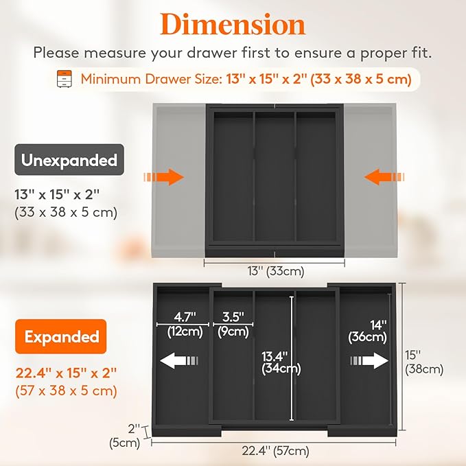 Lifewit Utensil Organizer for Kitchen Drawer, Expandable Cooking Utensil Tray - Image 3