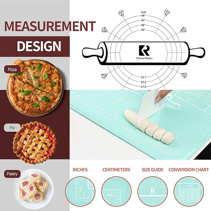 Silicone Baking Mat 20"L x 28"W, Extra Thick Dough Rolling Pad - Image 5