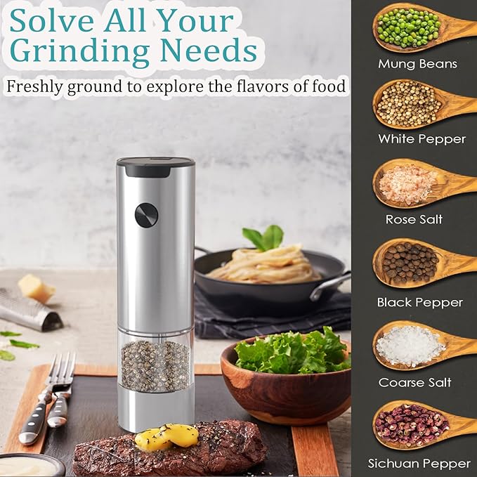 Electric Salt and Pepper Grinder Set, Automatic Salt Pepper Mill Grinder - Image 8