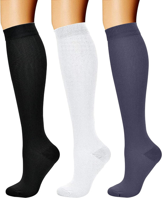 CHARMKING Compression Socks for Women & Men Circulation (3 Pairs) 15-20 mmHg is Best Support for Athletic Running Cycling