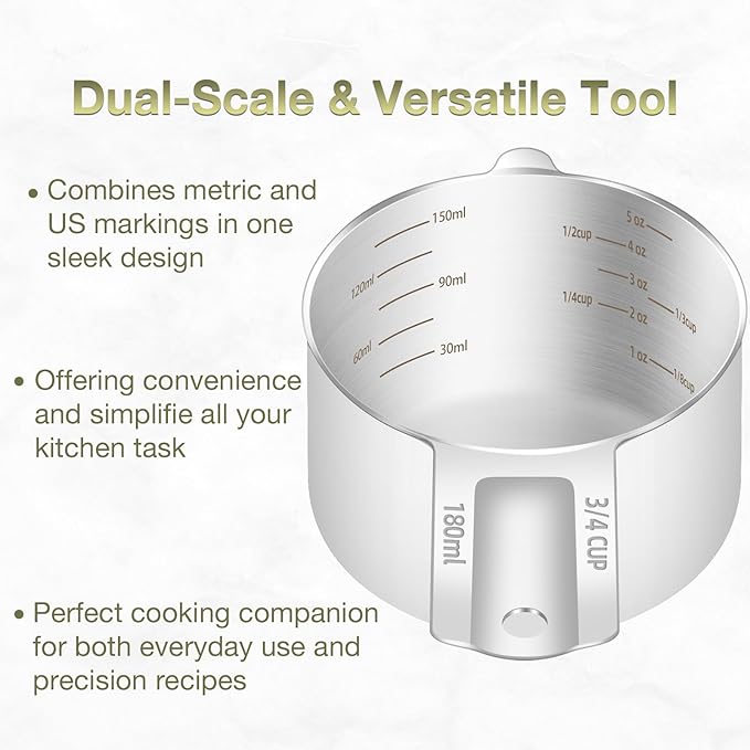 2PCS 3/4Cup Single Measuring Cup, Etched Inner Scale Stainless Steel Measure - Image 4