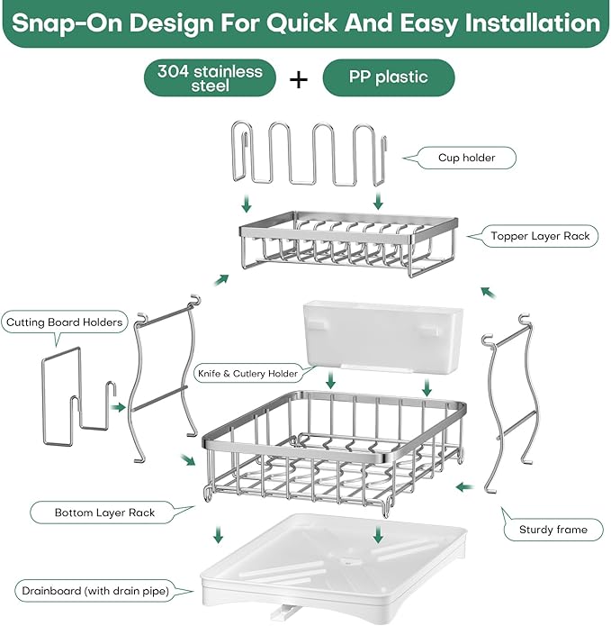 2 Tier Dish Drying Rack, Stainless Steel Dish Rack - Image 9