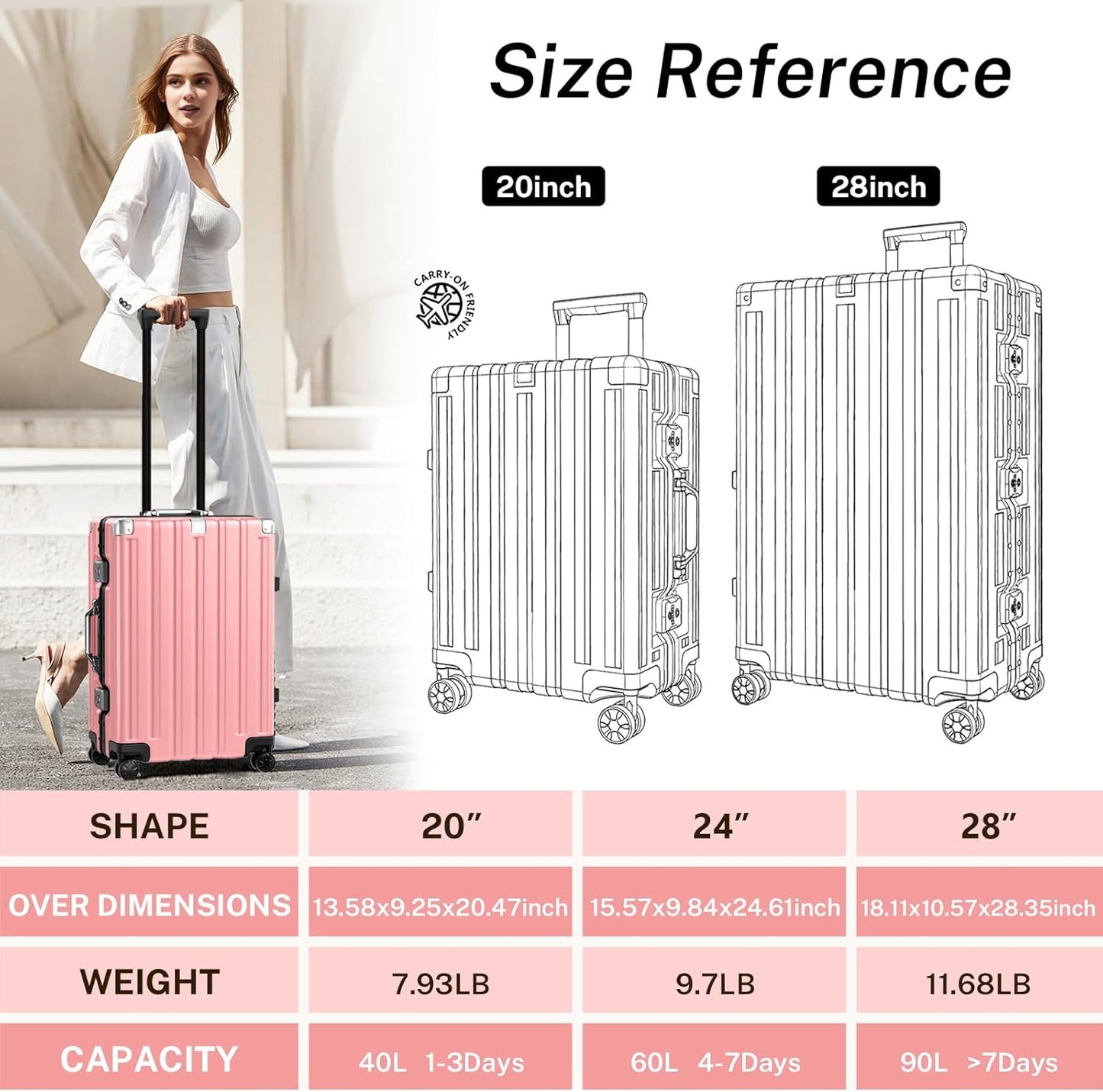 Krute Luggage 28 Inch Aluminum Frame Luggages TSA Lock No Zipper Checked Suitcase with Spinner Wheels Hardshell Lightweight PC+ABS Large Suit Case