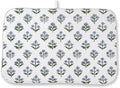 Vintage Blue Sage Green Floral Dish Drying Mat 18 x 24 Inch Block Print Floral by Sorktse