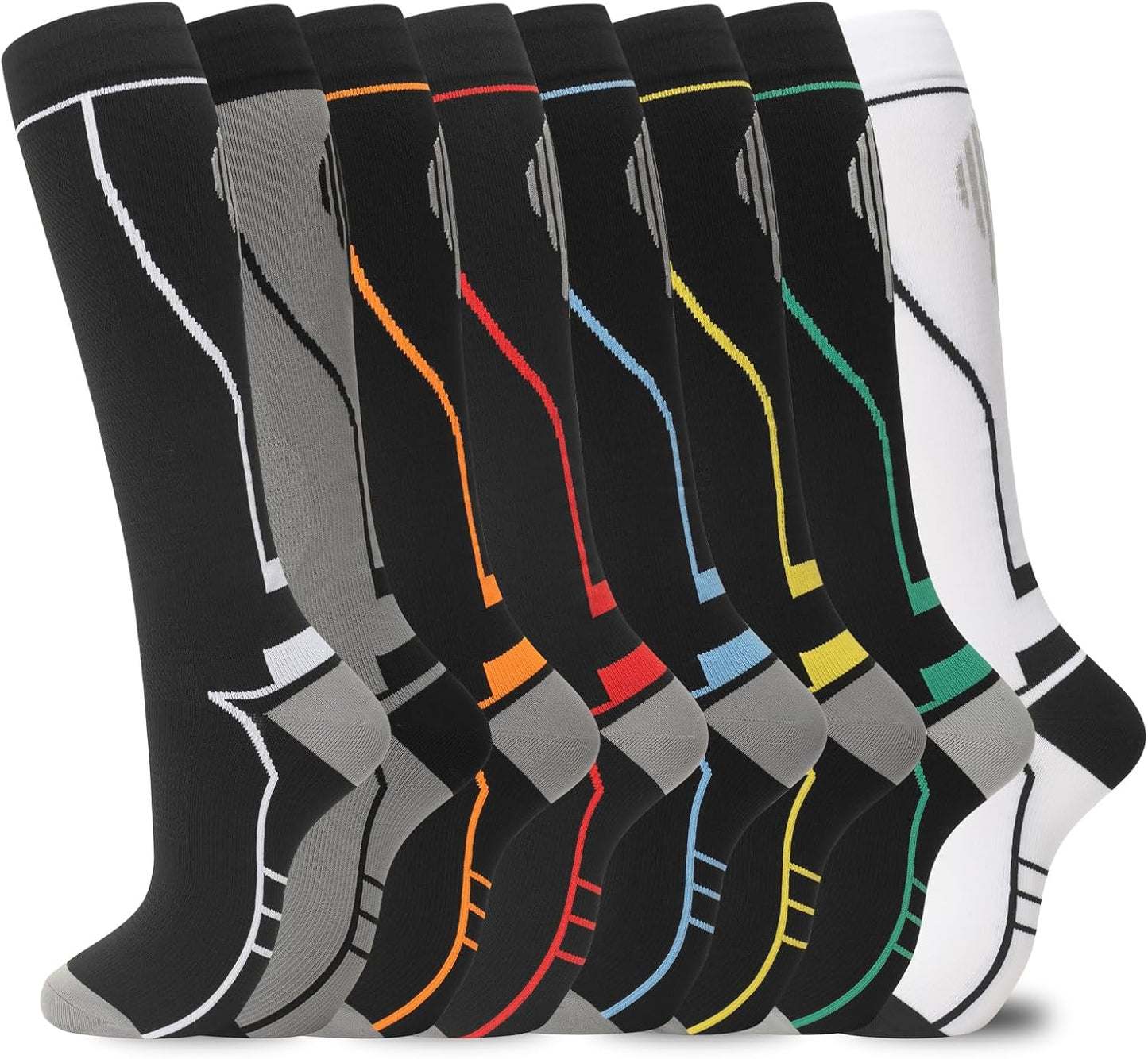 Compression Socks for Women Men Circulation Knee High 8 Pairs for Nurses, Running, Travel, Athletic