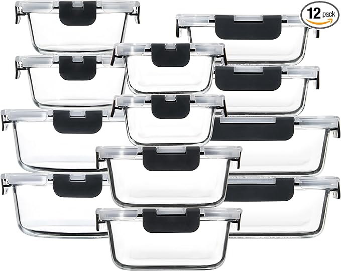 FAWLES 12 Pack Glass Meal Prep Containers by FAWLES