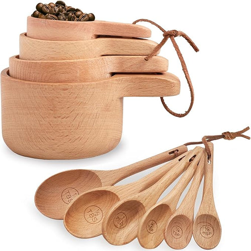 10 Piece Measuring Cups and Measuring Spoons Set, Handcrafted Wood Measuring by EsieHouzie