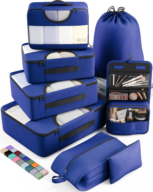 Veken 8 Set Packing Cubes for Travel Essentials, Suitcase Organizer Bags in 4 Sizes, Carry-On Luggage Accessories with Large Laundry & Hanging Toiletry Bag, Must-Have for Airplane, Road Trip & Camping