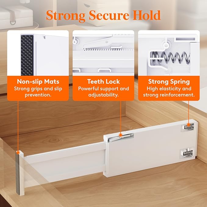 Lifewit 4 Pack 4" High Drawer Dividers 28 -43.5cm/11-17" Adjustable Kitchen - Image 4