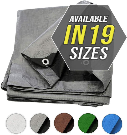 Large Waterproof Tarp - Heavy Duty 20 Mil Thick Poly Tarpaulin Ideal for Canopy Tents, Boats, RV or Pool Covers - Multipurpose Protective Tarps with Grommets for Indoor and Outdoor Use | 12' x 12'
