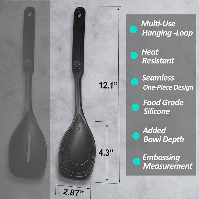 Large Silicone Cooking Spoon, Non-Stick Solid Spoon set - Image 2