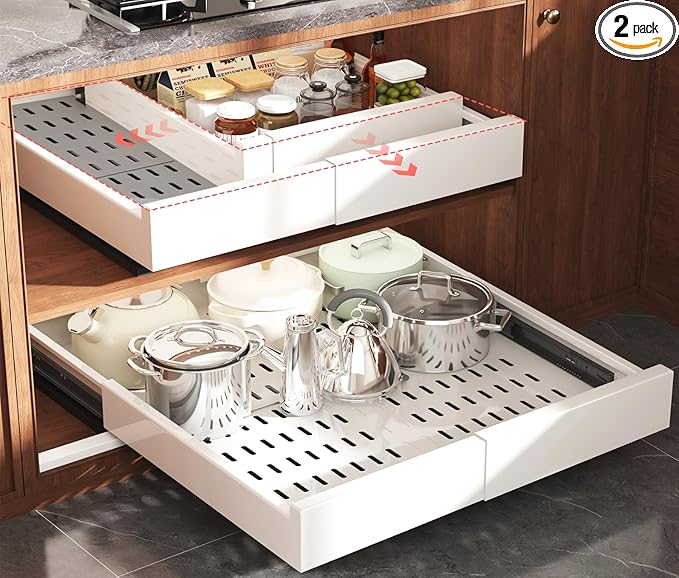 Seinloes 2 Pack Pull Out Cabinet Organizer Expandable Width and Depth, Slide by Seinloes
