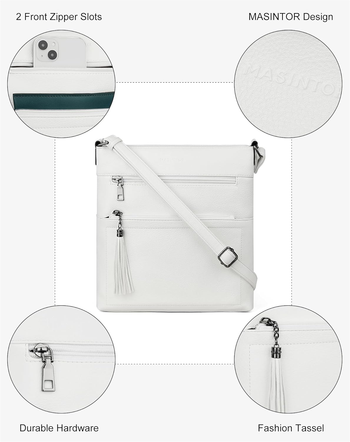 MASINTOR Crossbody Purses for Women, Multi Pocket Casual Crossbody Bag, Adjustable Strap Shoulder Bag with Tassel