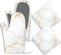 White Gold Marble Pot Holders and Oven Mitts Set Silicone Abstract Marble by BIGXIUKA