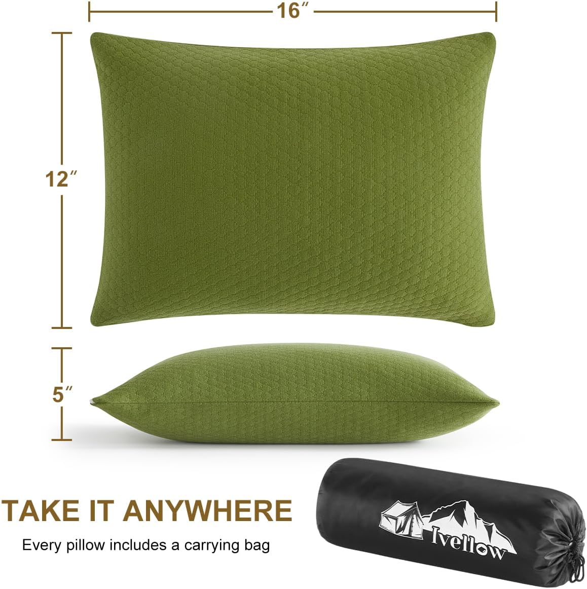 Ivellow Memory Foam Travel Pillow Compressible Camping Pillow for Sleeping Shredded Memory Foam Pillow Compact Firm Supportive Small Pillow for Adults Kids Outdoor Backpacking Hiking Essential Gear-S