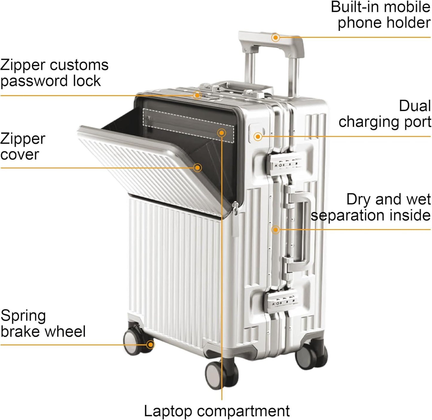 Hard Shell Luggage 20 Inch Travel Luggage, Carry-On Luggage Spinner TSA with Lid, PC+ABS Aluminum Frame，Lightweight Travel Luggage 20'' 24'' 26''Carry-On (upgraded white, 20 inch)