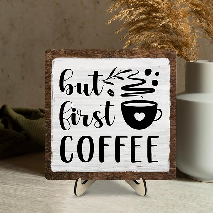 Vintage Coffee Bar Wooden Plaque Desk Sign, Farmhouse Wood Plaque Tabletop Decor - Image 5