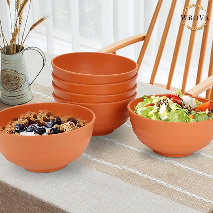 Wrova Wheat Straw Bowls Set 60 OZ Unbreakable Large Cereal Bowls Set of 6 - Image 7