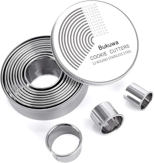 12 Pieces Round Cookie Biscuit Cutter Set, Graduated Circle Pastry Cutters by BUKUWA