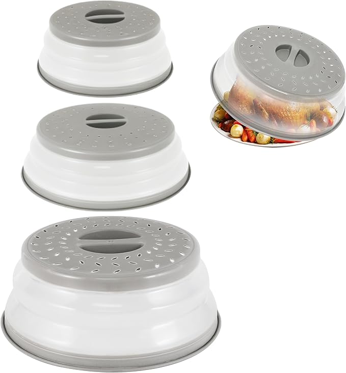 3 Pack Collapsible Microwave Food Covers, Splatter Guard, Vented Microwave Lid by RUNZI