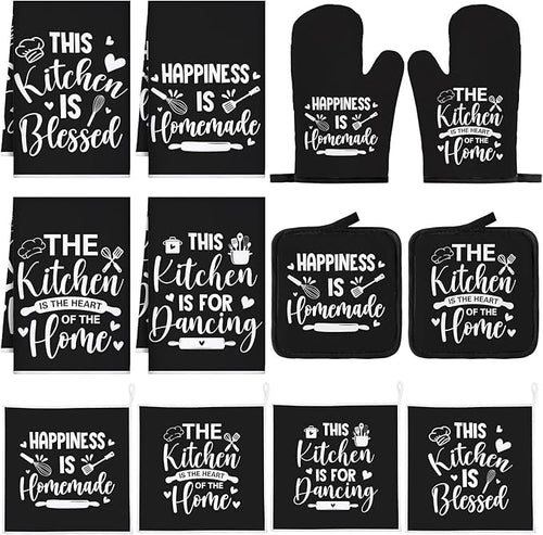 12 Pcs Farmhouse Kitchen Decor and Accessories Sets 4 Black Kitchen Towels 4 by Bencailor