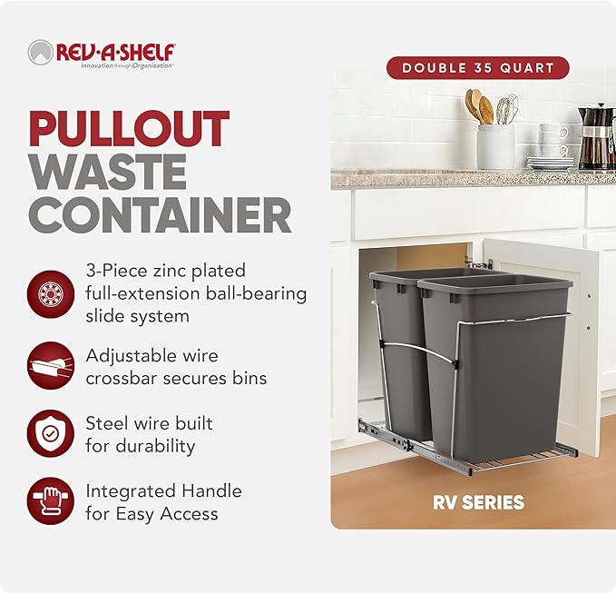 Rev-A-Shelf RV-18KD-13C-S Double Pullout Trash Can - Image 2