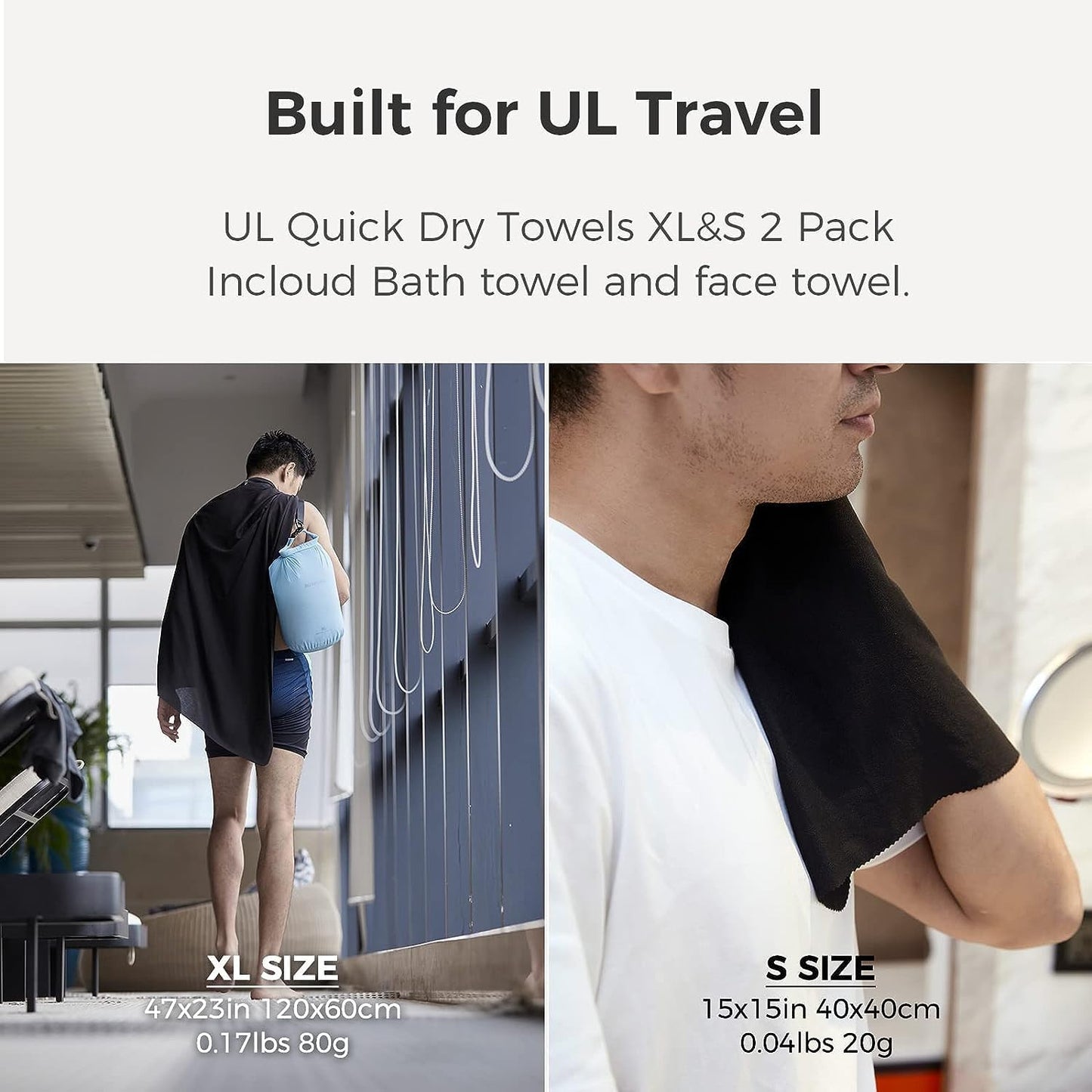 Ultralight Quick Dry Towels in XLarge & Small Sizes with Compact Packable Pocket Microfiber Towel for Backpacking Travel Beach Hiking Swimming Sports & Yoga (Navy Blue 2 Set)
