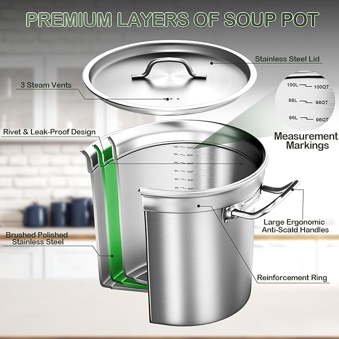 Stainless Steel Stock Pot, 100 QT Large Stock Pot - Image 5