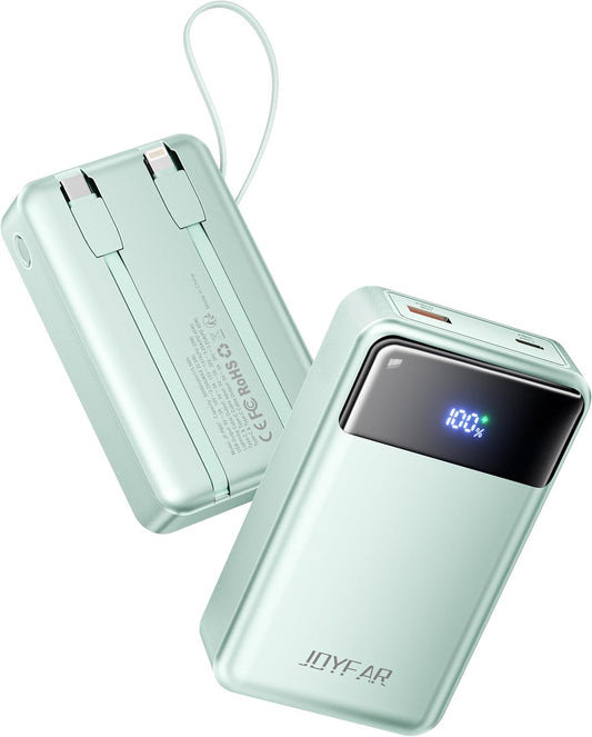 Portable Charger Power Bank - 30000mAh 65W Laptop Travel Essentials Battery Pack USB C Built in Cable Phone Fast Charging Compatible with iPhone 16 15 14 13 iPad MacBook Samsung Google (Green)