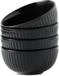HASENSE 7 Inch Large Serving Bowls Set of 4, 42 Oz Black Ceramic Salad Bowl by Hasense