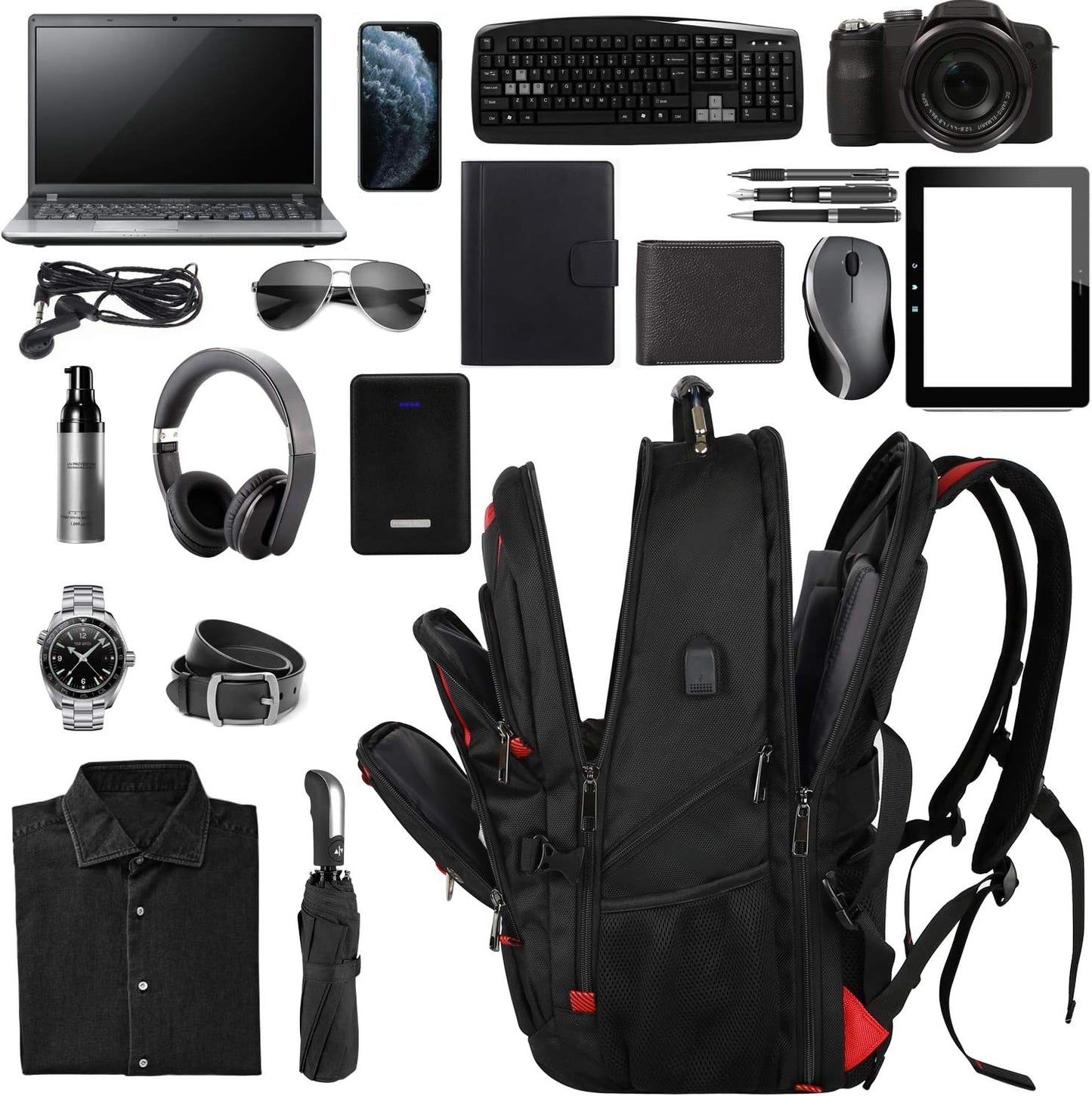 18.4 Inch Laptops Backpack, 55-60L Extra Large Travel Laptop Backpack with USB Charging Port, TSA Friendly Flight Approved and RFID Anti-Theft Pocket, Water Resistant Suiltable for Large Gaming Laptop