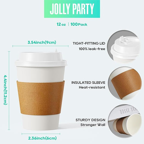 12 oz Paper Coffee Cups, Disposable Paper Coffee Cup - Image 2