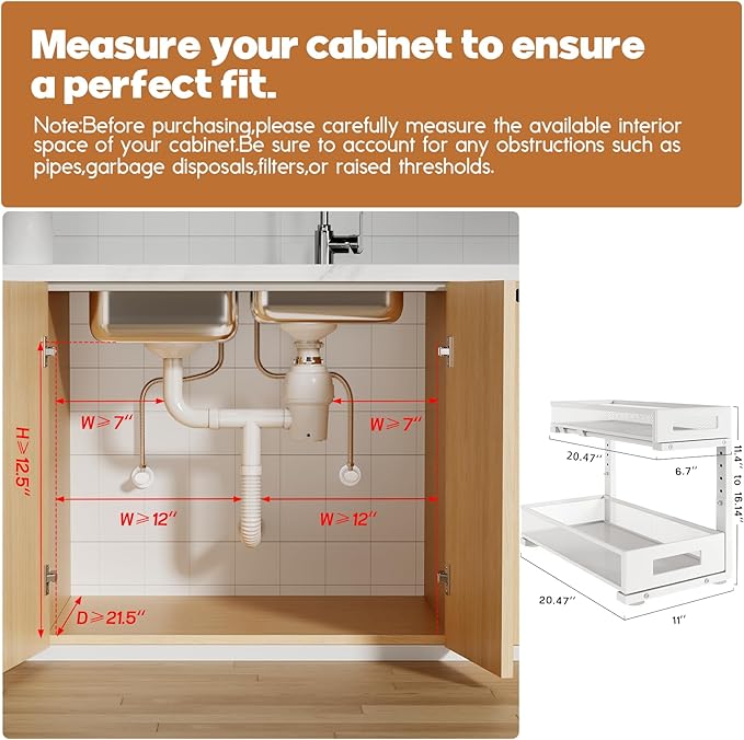 2 Pack 20.47IN Depth Under Sink Storage Organizer, Large 2-Tier Elegant Mesh - Image 2